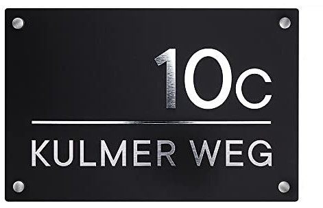 Sosenco Personalisiert Hausnummer aus Plexiglasscheibe und Laminat – 19x29 cm - Hausnummerschild Plexiglas – Hausnummern Wetterfest Schilder - Acryl Schwarz (Silber)