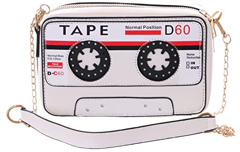 Kawaii-Story LB-6076-1 Weiß Kassetten Walkman Form Retro 18cm Schulter Tasche Damen Pu