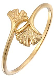 Elli Ring Damen Ginkgo Blatt Natur Offen Verstellbar 375 Gelbgold