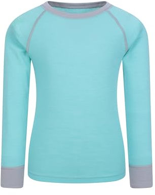 Mountain Warehouse Merino Kids Round Neck Thermal Baselayer Top – Long Sleeve, Lightweight, Antibacterial, Breathable & Quick Dry T-Shirt - Travelling & Outdoors Mint - Unicorn Kids Size 2-3 Years