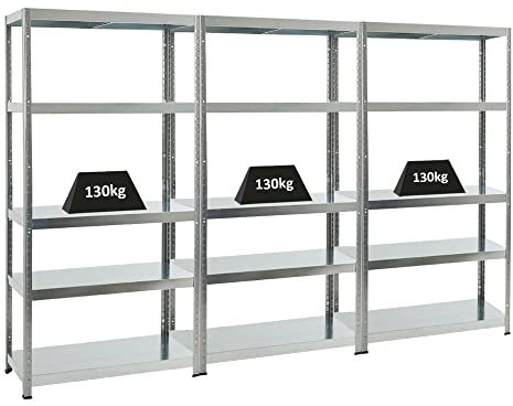 PROREGAL Mega Deal 3er-Sparset Metallregal Steel Eagle 180x90x40cm Fachlast 130kg Verzinkt Schwerlastregal, Küchenregal, Kellerregal, Steckregal, Garagenregal, Lagerregal