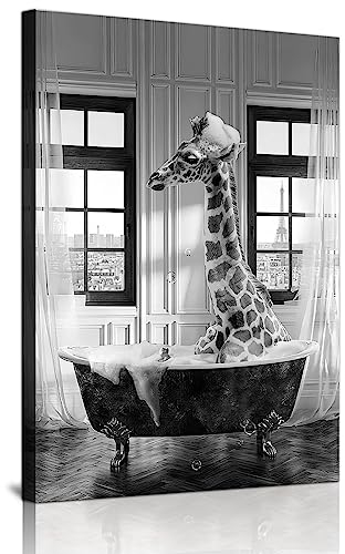 Tier In Der Badezimmer Bilder, Schwarz Weiß Tier Badewanne Bild, Lustig Wandbilder Drucke Leinwand Poster, Kunst, Wandkunst, Minimalistische Wohnkultur - Ohne Rahme (Tier -3, 40x60)