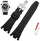HAODEE 28 mm schwarzes, weiches Silikonkautschuk-Uhrenarmband Armband Armband für AP ROYAL OAK Uhrenarmband Gürtel 40 mm 42 mm (Farbe: A-Schwarz Silber, Größe: 28 mm)