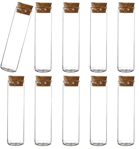 10PCS 60ml/2oz Empty Clear Borosilicate Glass Test Tubes Flat Test Tubes with Cork Stoppers Vials Jars Container Holder Message Bottle for Scientific Experiments Bath Salt Tea Candy Party Favor