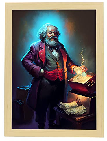 Nacnic Karl Marx in voller Farbe Fotostil. Cartoon-Illustrationen berühmter Erfinder und Schöpfer. Innenarchitektur und Dekoration. A3 mit Leichtholzrahmen.