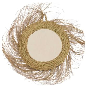 Jardin202 - Espejo de Esparto Pared Decorativo con Fibras Naturales – Espejo Redondo Vintage | Pequeño (con Flecos)