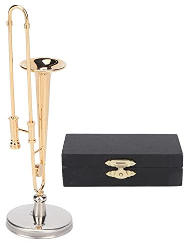 Cyrank Adorno Modelo De Trompeta, Modelo De Instrumento Musical De Metal De 3.7 Pulgadas Adorno De Exhibición De Mini Trompeta con Soporte Y Estuche Decoración De Réplica Musical En Miniatura