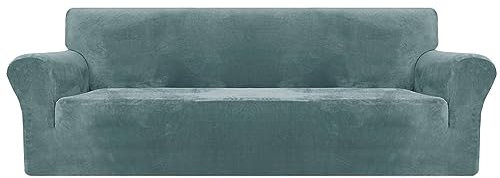 XINEAGE Samt Sofaüberzug 4 Sitzer, Stretch Sofa überzug für Wohnzimmer, Dicke Weiche Sofaüberwurf, Rutschfester Sofa Cover für Hunde, Haustiere (4 Sitzer, Graublau)