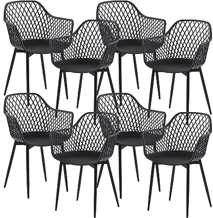 anrekl 8er Set Esszimmerstuhl mit Metallbeine, Armlehnstuhl Küchenstühle Essstühle Sessel Stuhl Sitzfläche für Esszimmer Wohnzimmer, Schwarz