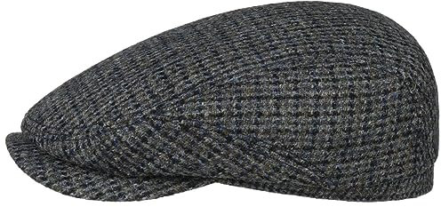 Stetson Brayton Harris Tweed Driver Flatcap Mehrfarbige Schirmmütze mit wärmender Schurwolle Handgefertigt in Deutschland Herren Herbst/Winter grau-blau 58 cm