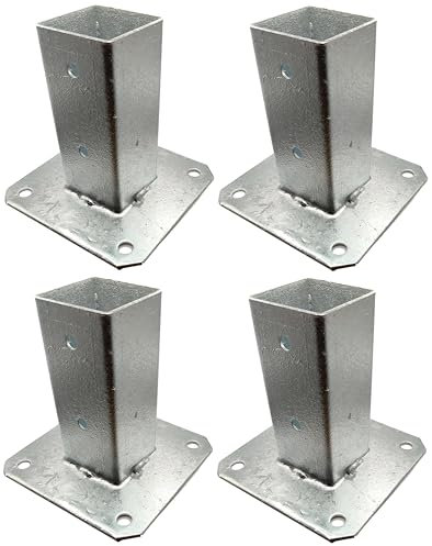 4x Fence Post Support Bolt Down Square Bracket Posts Heavy Duty Hot-Dip Galvanised Foot Base Post Garden Holder Size: 50mm x 50mm (2inch x 2inch)