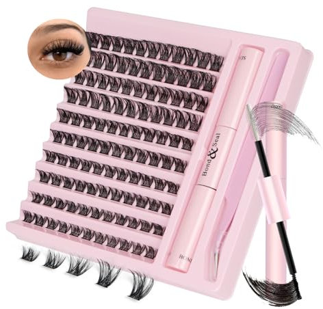 Cluster Eyelash Extensions Kit,DIY Lash Extension Kit Cluster Lashes 100pcs Individual Eyelash Extension Kit with Lash Bond and Seal, Application at Home Lash Extension Kit(S03)
