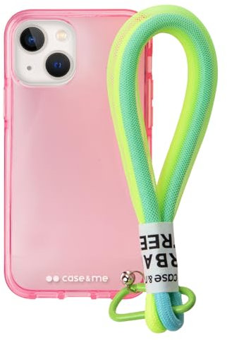 case&me Coque Transparente avec Cordon pour iPhone 14 Plus, Cordon Multi-usages Amovible, Coque Fashion, Rose