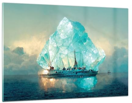 Wandbilder Dekoration Wohnzimmer Eisberg Schiff Ozean Bilder auf Glas 120x80cm Glasbild Schlafzimmer Küche Deko Wand Kunstdruck Art Groß XXL Wanddeko Bild im Glas Modern Wall Decor GAA120x80-5978