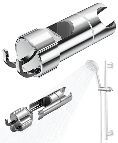 Handbrause Halterung, Universal Duschkopfhalter für Gleitstange Verstellbar 16-27mm Duschbrause Halterung, 360 Grad drehbarer Sprühhalter mit 2 Haken Duschkopfhalter Schiebeklemme Badezimmer Ersatz