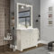 Mobile bagno a terra 85 cm bianco decape con 2 ante e 3 cassetti, lavabo in ceramica lucida, specchio 80x105 con cornice e lampada, ROMANTICA