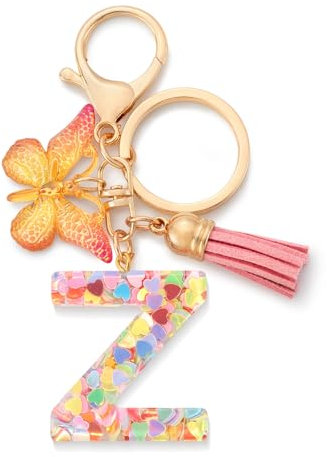CHUQING Rosa Schlüsselanhänger, Buchstaben Anhänger mit Schmetterlings Quasten, Schmetterlinge Geschenk für Frauen und Mädchen