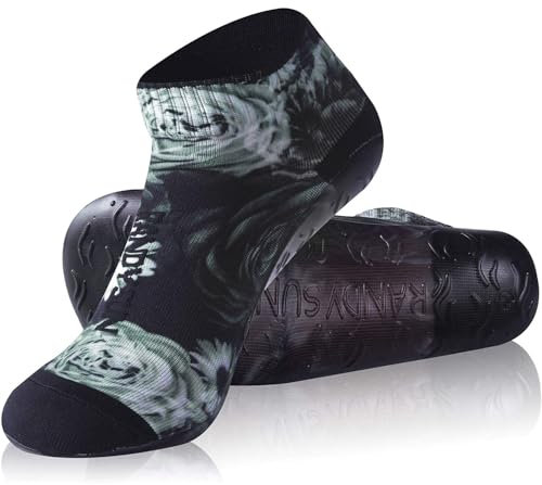 RANDY SUN Barefoot Paire de chaussettes de plage à séchage rapide avec semelle en TPE, pour volley, yoga, piscine, Tubes courts noirs et gris, S