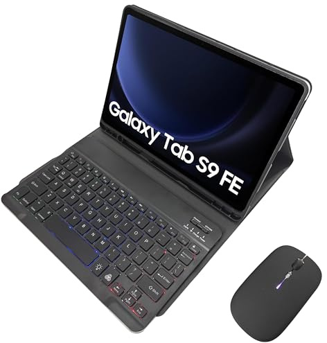 HLTOOP Tastaturhülle für Samsung Galaxy Tab S9 11 Zoll / Tab S9 FE 27,7 cm (11 Zoll), 7-farbige Hintergrundbeleuchtung, Tastatur mit kabelloser Dual-Modus, Schwarz