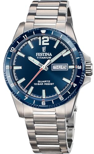 Festina Herrenuhr Analog aus Titan Grau | Quarzwerk, Kalender, Widerstandsfähiges Mineralglas, Wasserdicht 10 ATM F20698/2 Titanium