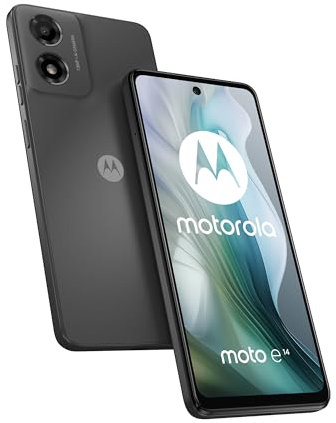 Motorola E14, 64 Go RAM 2 Go, écran 6,6, Batterie 5000 mAh, Version française, Chargeur + câble USB + Coque Inclus, Gris Anthracite