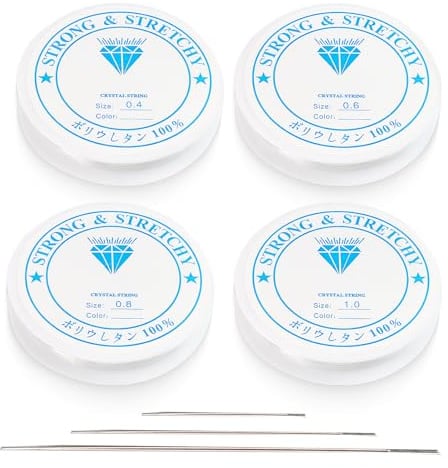 4 Spule Transparent Armband Gummiband Elastisch, Elastische Schmuckfaden, 0.4mm/0.6mm/0.8mm/1mm Unsichtbare Nylonschnur, Transparente Perlen Faden, Reißfeste Schnur für Perlenschmuck Armbänder Basteln