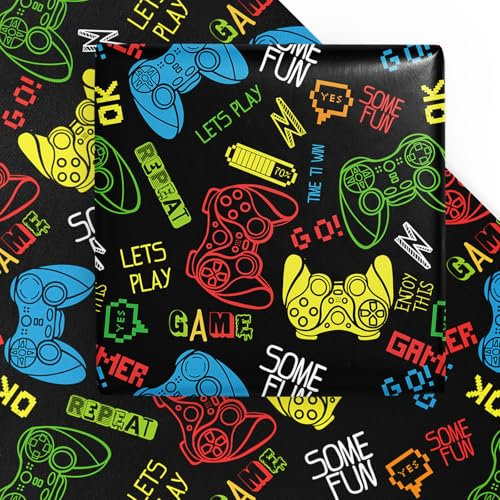 WRAPAHOLIC Gaming Wrapping Paper Sheet - Mini Roll - 6 Sheets Video Game Design, Perfect for Game Lovers, Kids, Boys, Birthday, 50 x 69.8 cm per sheet