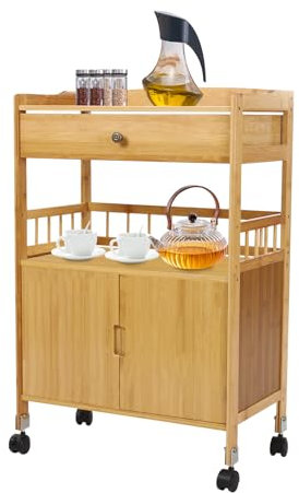 Susoso Aufbewahrungswagen, Trolley mit Magnetische Schranktür und 4 Universal-Räder Wagen Servierwagen Gesamttragfähigkeit 100kg für Küchen 52x30x80cm Log Color