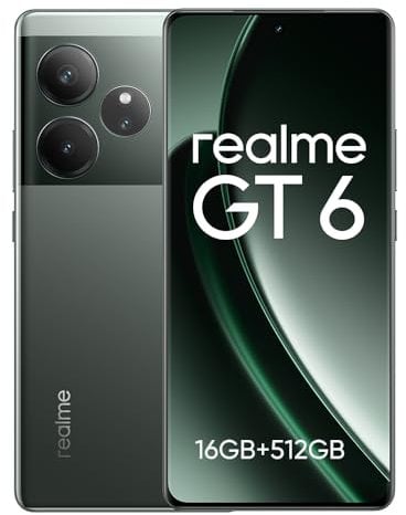 realme GT 6 Smartphone 5G,16GB+512GB Telefono Movil,Snapdragon 8s Gen 3,6.78 120Hz Pantalla Ultrabrillante de 6000 nits,50MP LYT-808 OIS,5500 mAh,Dual SIM Android 14,NFC,No Carga,Verde