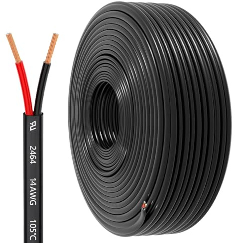 14 Gauge 2 Conductor Electrical Wire, 14 AWG 2.08mm² Wire PVC Cord, 12V/24V DC Low Voltage/Copper-clad Aluminum(CCA) Flexible/2 Wire for Automotive LED Strips Lamp Lighting Marine (14AWG, 9.2M)