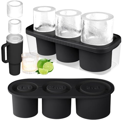HOTUT Eiswürfelform für Stanley Cup,Eiswürfelbehälter Silikon mit 3 Fach und Deckel,Wiederverwendbare Eiswürfelschale für 20-40 oz,Eiswürfelform Zubehör für Cocktails,Whisky,Getränken,Kaffee(Schwarz)