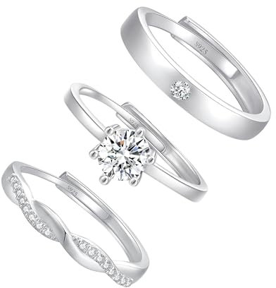 MUCCA 3 Stück Ring Silber 925 Damen Ringe Frauen Cubic Zirkonia Verlobungsring Damen Verstellbare Statement Ring Damen Stapelbare Daumenring Fingerring Set Schmuck
