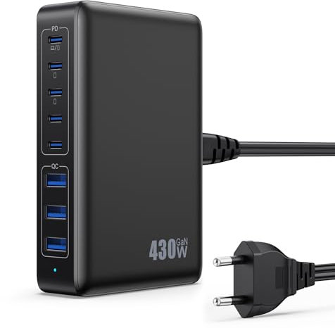 Feob 430W Chargeur USB Multiple, 8 Ports GaN Ⅳ Tech PD 100W Chargeur Rapide QC PPS Prise USB C Multiple Station de Charge Compatible avec MacBook Pro/Air Laptop, iPhone, iPad Pro,Galaxy, SteamDeck
