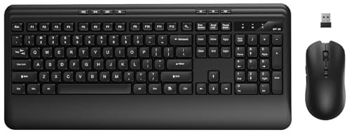 Wireless Keyboard and Mouse - Quiet Keyboard and Mouse Wireless Combo, 2.4G Full-Sized Ergonomic Keyboards with Wrist Rest, Protective Covers, Soft Touch Silent Design for Windows, PC, Laptop