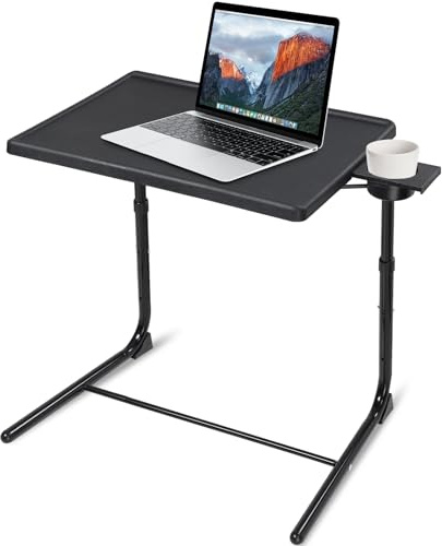 Dittoven TV Tablett Tisch, Faltbarer TV Esstisch mit Getränkehalter, Verstellbarer Laptoptisch mit 6 Höhen & 3 Neigungswinkeln für Couch, Wohnzimmer, Bett