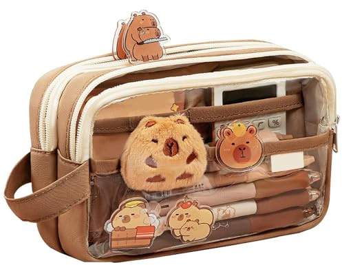 Hshenjhu Capybara Federmäppchen,Capybara Schreibwaren Set mit Großem Fassungsvermögen,Niedliches Capibara Schreibwaren Set mit Capibara Kuscheltie und Sticker,für Büro Schule,Junge und Mädchen