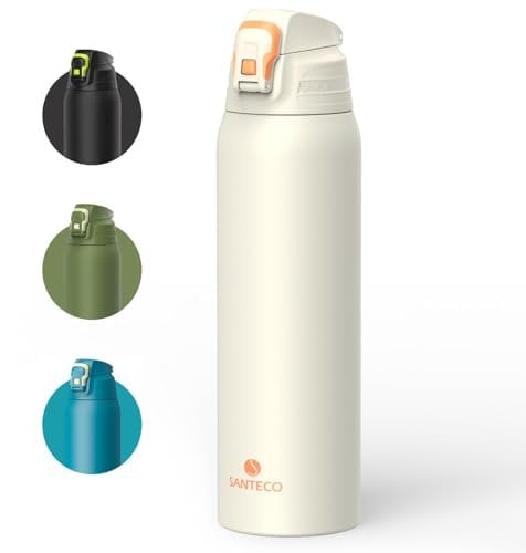 SANTECO Termo con cerradura, botella de agua de acero inoxidable, 1,5 l, sin BPA, con bolsa de transporte, botella térmica directamente bebible, apta para lavavajillas, para viajes, camping, color