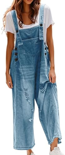 Salopette Femme Jeans monobloc Overall Décontracté Combinaison Pleine Jambe Large Doux Jumpsuit Réglable Sangles Playsuit Légère Salopette Maternité Sans Manches Surdimensionnées Avec Poches Pantalon