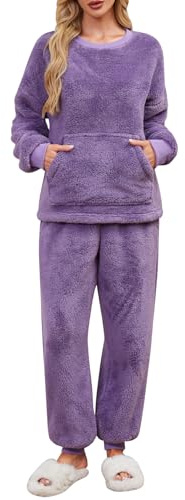 UMIPUBO Pigiama Donna Invernale Felpato Pigiami in Pile Caldo Set Due Pezzi Tuta Termico Invernali Completo da Casa Top a Maniche Lunghe e Pantaloni Lounge Morbido Sleepwear con Tasche