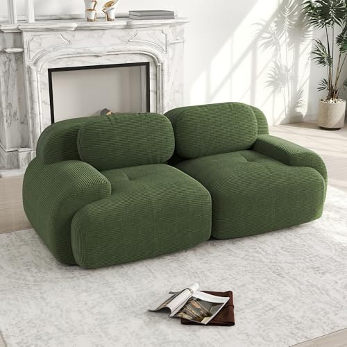 Divano a Due Posti in Velluto a Coste da 82, Componibile Modulare Sofà con Braccioli Curvati e Base Antiscivolo, Rivestimento Altamente Elastico per Soggiorno, Camera da letto e Home Theater, Verde