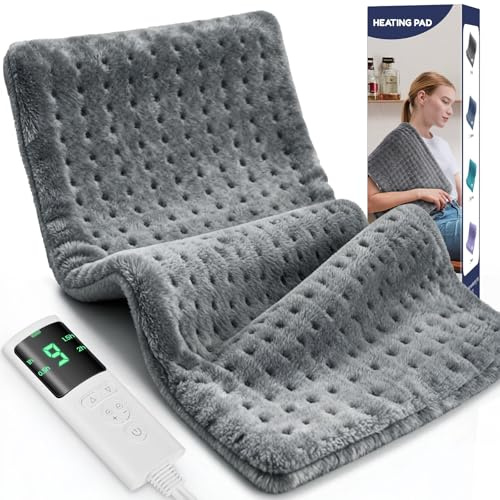 VSTKEN Heizkissen für Rücken Nacken Schulter Bauch, Weicher Flanell | 9 Heizstufen und 4 Zeitstufen, Maschinenwaschbar, 2M-Kabel Elektrisches Wärmekissen (Dunkelgrau, 30 X 60 cm)