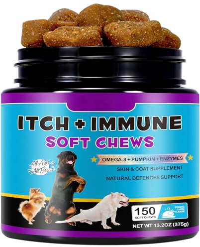 REBODUM Dog Allergy Relief Chews 150Pcs, Itchy and Immunity Treats for Dogs Itchy Dog Skin Relief Anti Itch Skin& Coat Supplement for All Dogs Peking Duck Flavor