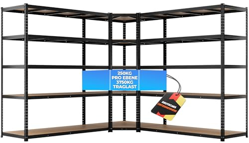 ALL Premium Schwerlastregal Eckregal 180x90x60 cm + 2X 180x150x60 cm Schwarz - 3750kg Traglast – stabiles Eckregal stehend, vielseitiges Regalsystem, Corner Shelf, ideal für Keller u. Lager