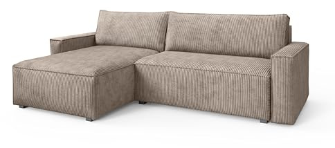Masseno Ecksofa BESMIR mit Schlaffunktion L-Form, Modern Sofa mit Bettkasten, Wohnzimmersofa, Couch, Soffa, Bettsofa, Couchgarnitur - Beige, POSO 02