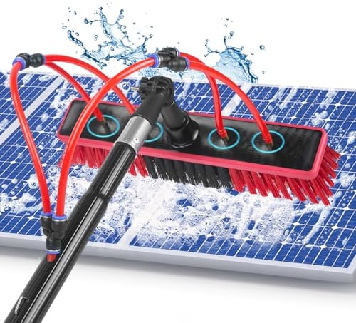Teleskop Waschbürste, Teleskopstange Fensterreinigung mit Vier integrierten Wasserauslässen, 180° Verstellbarer Kopf Waschbürste mit Teleskopstiel für Photovoltaikanlagen, Fenster und Wohnmobile (4M)