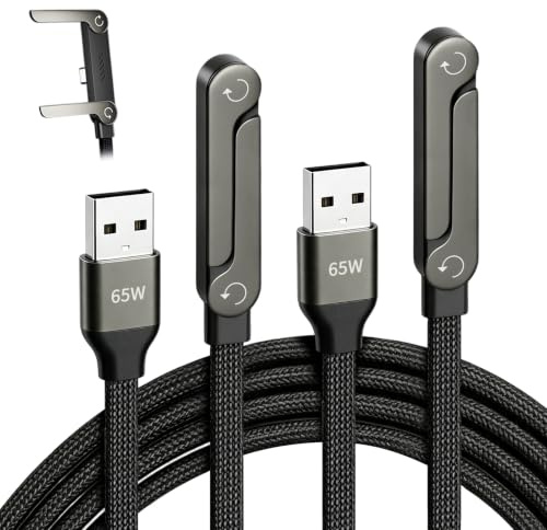 Seitenweises Handy-Ladegerät, 240W Schnellladung, 2-in-1 USB C Unsichtbarer Ladegerätehalter, 1,5m/4,9ft Länge Kabel mit eingebautem Handy-Ständer für Smartphones und Tablets (2 Stück 65W A-C)