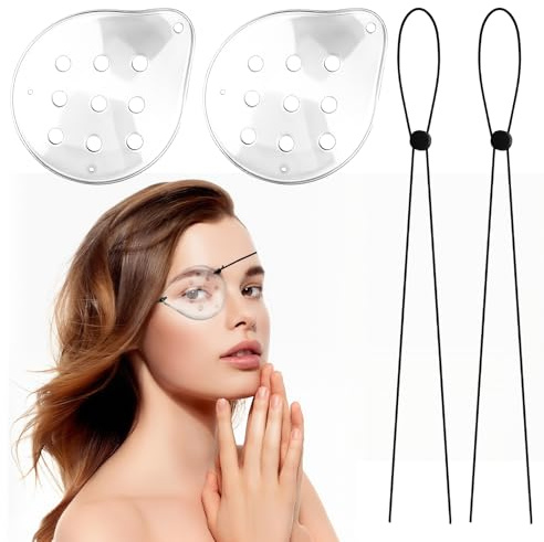 2 Stück Transparent Augenklappen, Kunststoff-Augenschutz, Klare Augenklappe, Medizinisch für Erwachsene mit Verstellbarem Seil Atmungsaktiv für Augenschutz nach Operationen Augenchirurgie Abdeckung