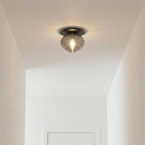 Licht-Erlebnisse Deckenleuchte Rauchglas Modern Schwarz Glas geriffelt Strukturglas Metall Schlafzimmer Flur Ø20 cm rund E27 dekorativ blendarm Deckenlampe Wohnzimmer