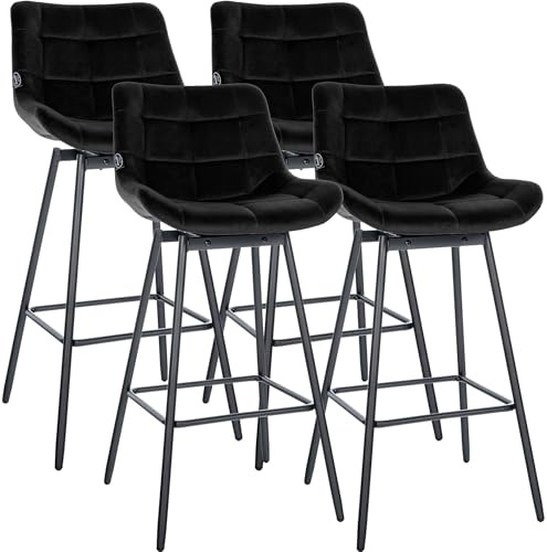 CLP Barhocker 4er Set mit Lehne Weston, Barstuhl drehbar 180° Schwenkfunktion, gepolsterter Sitz, stabiles Metallgestell | Farbe schwarz Material Samt
