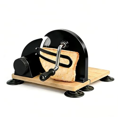 Decumeby Manual Bread Slicer, Stainless Steel Bread Slicer Machine, Adjustable Thickness Evenly Slicing, Sourdough Tool with Comfortable Grip for Kitchen (Black)